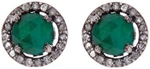 Emerald Halo Stud Earrings for Women| Sterling Silver 5mm Echo Stud Earrings With Champagne Diamond