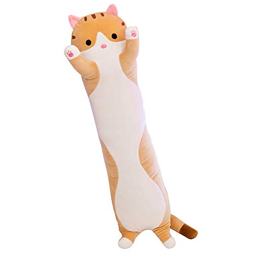 抱きまくら ねこ縫い包み 可愛い もこもこ 添い寝 抱き枕 猫おもちゃ 柔らかい お誕生日 多機能 横向き寝 洗える 癒し系 デスク/昼寝まくら プレゼント かわいい ふわふわ 90cm (ブラウン)