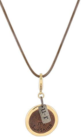Kristine "U-R My Sunshine" Mixed Metal Charm Necklace on Long 30" Imitation Leather Cord