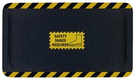 Nitrile Rubber Hog Heaven™ Safety Message Anti-Fatigue Mats - Safety Shoes Required - 3'w x 5'l, Black/Yellow Border SAFETY SHOES REQUIRED - Horizontal-5/8"