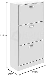 Vida Designs White Wooden Shoe Cabinet 3 Pull-Down Drawers Hallway Storage view 3