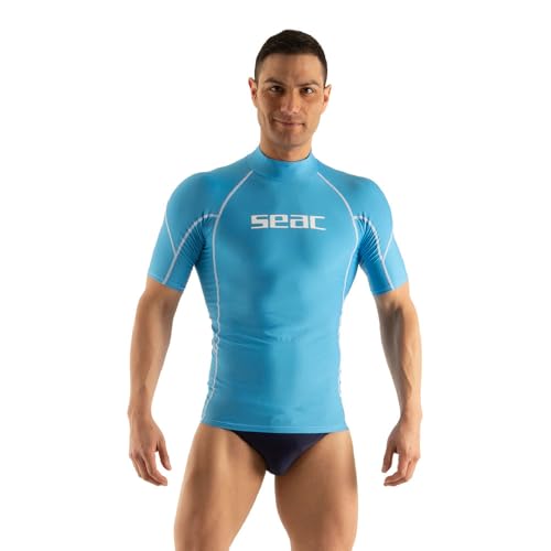 SEAC RAA Short Evo Man, Maglia Protettiva Rash Guard per Snorkeling e Nuoto Anti UV, XXXXL, Azzurro
