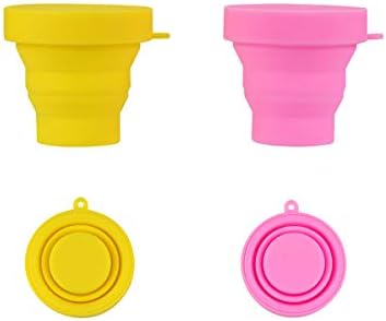 YFOX Collapsible Silicone Cup Outdoor Travel Cup Foldable Sterilizing Cup for Moon Cup (Pink&Yellow)