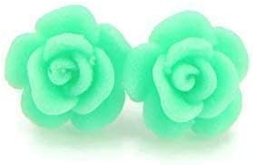 Frosted Rose Earrings on Plastic Posts for Metal Sensitive Ears,12mm Mint