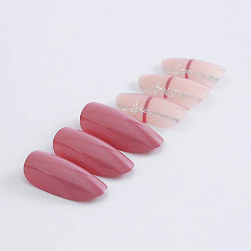 Tgirls 24Pcs Pink Glossy False Nails Heart Full Cover Medium Oval Fake Nails Nude Wedding Party Nail for Women and Girls - Thumbnail 4