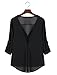 POSESHE Women's V-Neck Button Detail Dip Back Solid Blouse Top (XL, Black)