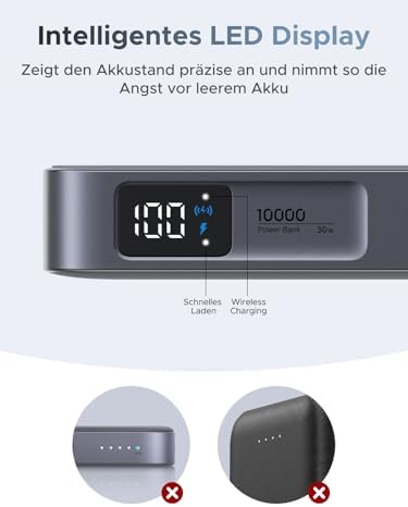 MagFlow 10000mAh Qi2 25W Powerbank Magsafe mit USB-C 30W, (Grau)