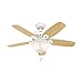 Hunter 42 inch Indoor Ceiling Fan with LED Light - White Ceiling Fan with Pull Chain, For Bedroom or Living Room, Standard Mount, No Remote, 5 Blades, Includes Bulbs - Builder 52217, Snow White