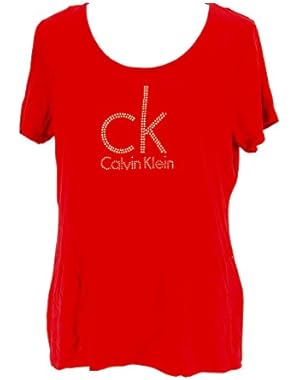 Calvin Klein Womens Short Sleeve Basic T-Shirt Size L US Regular Red Rayon