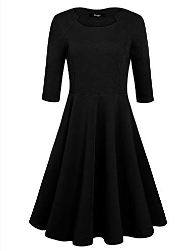 Ckuvysq Womens 3/4 Sleeve Retro 1950s Cocktail Dresses Vintage Swing Dress Black Large