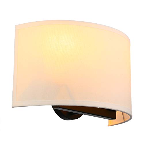 PERMO Indoor Bedside Hidden Night Wall Lamp Single 2-Lights Vintage Industrial Fixture with Semicircular Fabric Shade for Reading Bedroom Living Room Dining Room Hotel(White)