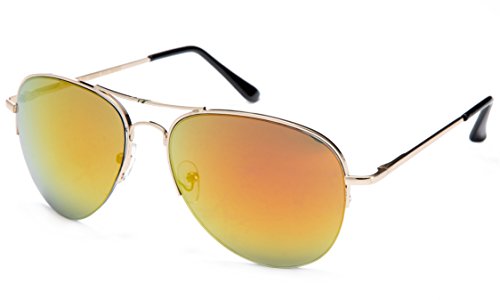 Newbee Fashion - "Dan" Metal Classic Spring Temple Hinge Half Frame Aviator Sunglasses