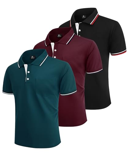 ZITY Polo Shirt for Men 3 Pack Short Sleeve Polo Shirt Golf Work Breathable Casual T-Shirt with Pocket Summer Three Pieces T Shirt for Vacation