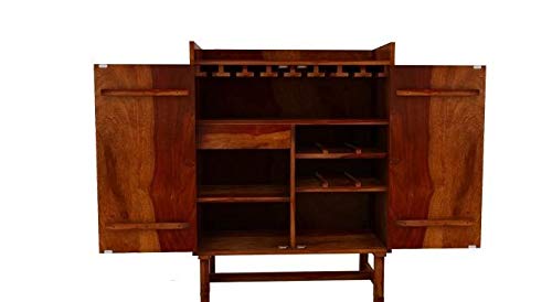 Ganpati Arts Sheesham Wood Bar Cabinet and Wine Glass Storage for Living Room and Bar (Teak Finish)
