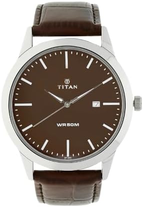 Titan Classic Quartz Analog with Date Brown Dial Leather Strap Watch ...