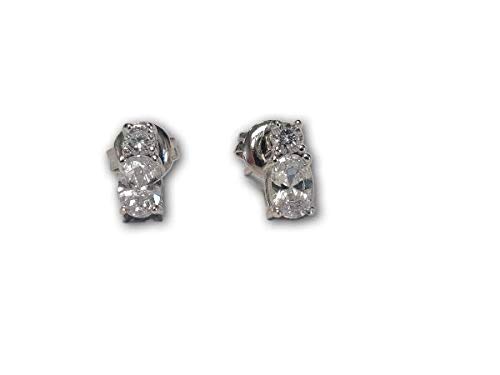 White gold finish Created Diamond oval cut and round stud earrings