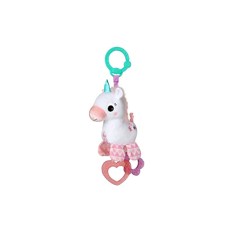 Bright Starts Unicorn Sparkle & Shine Plush Take-Along Stroller or Carrier Toy, Ages 0 Month+, Pink, 1 Count (Pack of 1)