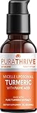 PuraTHRIVE Liquid Turmeric Extract. Premium Supplement made with Organic Turmeric, GMO Free, Made in USA. Best Absorption and Potency with Liposomal Turmeric.