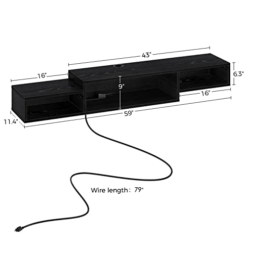 Rolanstar Floating TV Stand with Power Outlet & LED Light, 59" Wall