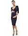PattyBoutik Mama V Neck Tie Bow Maternity Dress (Navy Blue M)