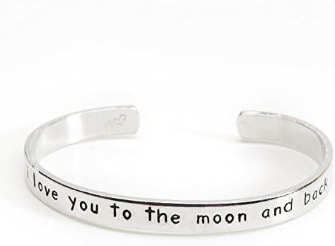 I Love You to The Moon and Back Inspirational Bracelet, Size MEDIUM 6" Cuff, Quote Jewelry, Aluminum, Gift for Her