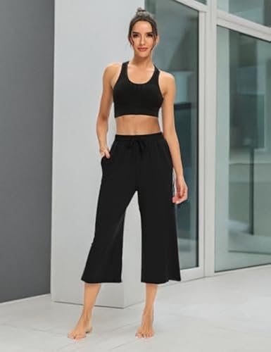 Womens Capris Wide Leg Yoga Capris Flow Wide Capri Yoga Pants Ash