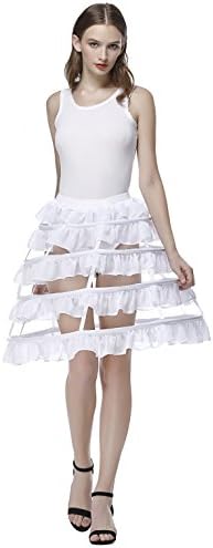DreamCos Victorian Dress Pannier Hoop Skirt Bustle Cage White,Large,White