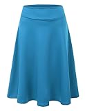 Doublju Elastic High Waist A-Line Flared Midi Skirt For Women With Plus Size (Made In USA)