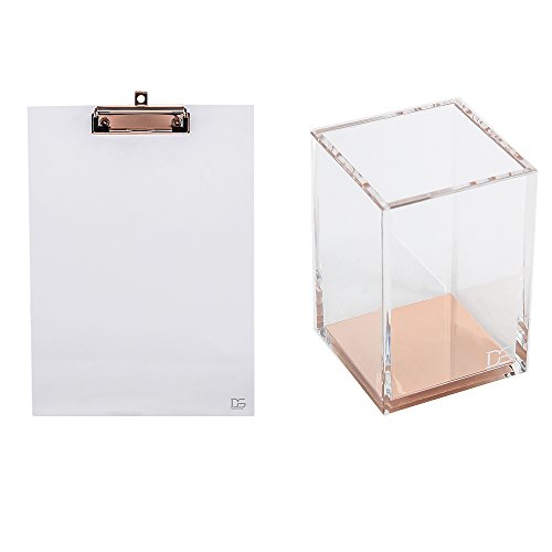 DS DRAYMOND STORYDraymond Story Gold Toned Acrylic Office Supplies 1) Pencil Holder 1) Clipboard (Desktop Stationery)