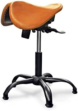 Gravitonus EZDuo Saddle Swivel Stool Genuine Leather (Yellow Leather, Short Gas Spring, Glides)