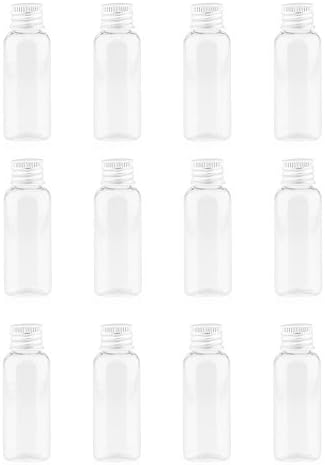 Small bottles for Cosmetic Toiletries Liquid Containers (Pack of 12) Crystal Clear Plastic PET Jars with Silve Caps