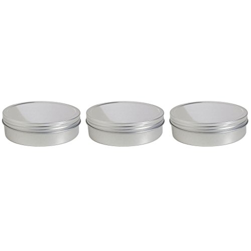 8 oz Metal Steel Tin Flat Container with Tight Sealed Twist Screwtop Cover (3 pack) + Labels