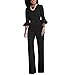 Chic-Lover Womens Solid Flare Sleeves Wide Leg Long Pants Jumpsuits Romper with Belt Black M