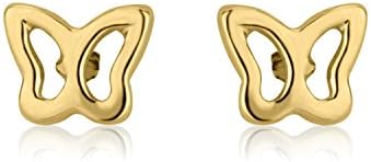 Small 14K Solid Yellow Gold Butterfly Baby Stud Earrings Screw-back Fastening