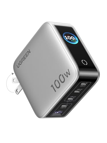 UGREEN Nexode Pro 100W Cargador USB Tipo C 5 Puertos con Pantalla Inteligente, GAN Carga Rápida Adaptador Compatible con Macbook, iPhone 17 Pro Max/17 Pro/Air /17/16/15, Galaxy S26 S25 S24 Ultra, iPad
