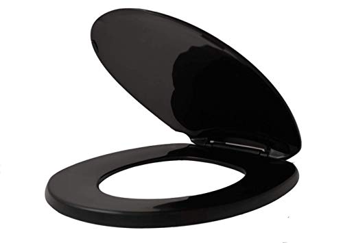 Centoco 200-407 Round Plastic Toilet Seat, Closed Front with Cover, Heavy Duty Hinge, Regular Duty Residential or Light Weight Commercial Use, Black