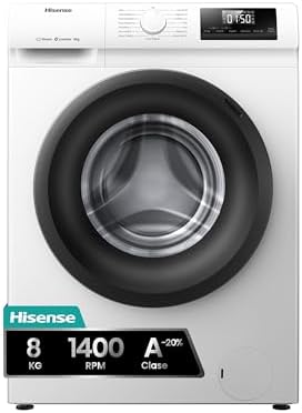 Hisense wf1q8041bw2 - máquina de lavar, classe a, 8 kg, 1400 rpm, altura 85 cm x largura 60 cm, branca, função vapor 99,9%, quick wash+, lavagem automática, conclusão retardada, tecnologia inverter