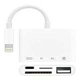 Baymic Lightning to USB Camera Adapter, 4 in 1 SD/TF Card Reader, Trail Game Camera Card Viewer Reader, Micro SD Card Reader USB 3.0 OTG Cable for iPhone X 8 7 6 Plus and iPad, Plug and Play