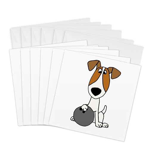 3dRose Greeting Cards - Cute Funny Jack Russell Terrier Puppy Dog Bowling Carto…