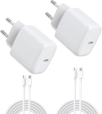 Caricatore USB C 25W con Cavo, Caricabatterie Type-C, Presa USB C Compatibile con i-Phone 17/17 Air/17 Pro Max‌/16/15/14/13/12/Plus, i-Pad, Samsung Galaxy S25/S24/S23/S22/Note20(2 Pezzi+cavo)