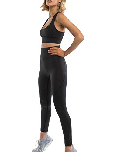 Sexyshine Women's 2 PCS Tracksuit Racerback Bra and Legging Tights Active Workout Sportswear Solid Yoga Set(16176BL,S) - Thumbnail 2