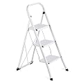 Delxo 3 Step Ladder Folding Step Stool Ladder with Handgrip Anti-Slip Sturdy and Wide Pedal Multi-Use for Household and Office Portable Step Stool Steel 330lbs White (3 feet)