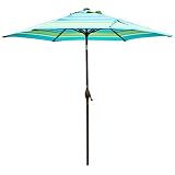 Abba Patio Outdoor Umbrella 9-Feet Table Umbrella with Push Button Tilt and Crank Lift, Turquoise Striped