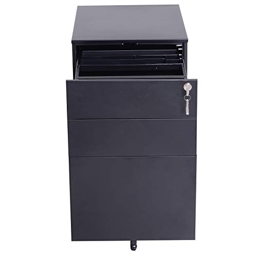 Vinsetto 24" Metal 3 Drawer Locking Under Desk Filing Cabinet On Wheels - Black