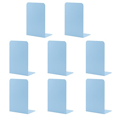 4 Pairs Book Ends for Shelves, MSDADA Heavy Duty Bookends for Office, School&Home, Metal Bookends for Heavy Books, Anti Slip Book Shelf Holder Bookend Supports Book Stoppers(Light Blue) — image 1