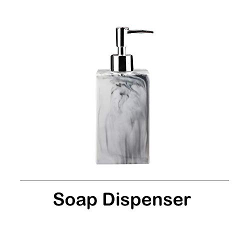 Jung Ford 5-Piece Bathroom Counter Top Accessory Set - Dispenser for Liquid Soap or Lotion, Soap Dish, Toothbrush Holder and 2 Tumblers, Marble Imitated Resin - Thumbnail 3