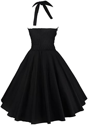 Pilusooou Women's 1950s Vintage Marilyn Monroe Rockabilly large swing Dress BlackSmall