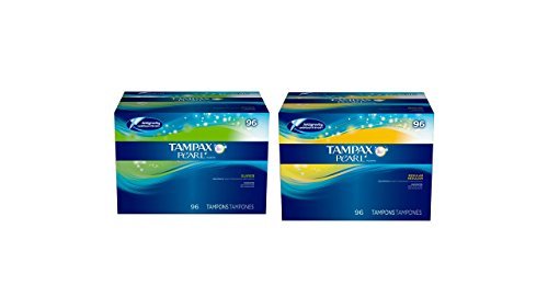 Tampax Pearl Unscented Tampons Combo Pack, 96 Super Absorbency and 96 count Regular Absorbency