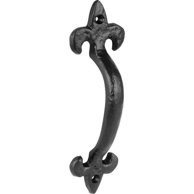 Hardware-Solutions - Fleur De Lis Design - Door Pull Handle - Antique Black Finish - 178mm - Pack 1 - Fixings Included - Interior/Exterior Use