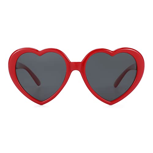 Gleyemor Retro Polarized Heart Shaped Sunglasses for Women Trendy Vintage Mirrored Sunglasses (Red/Grey)